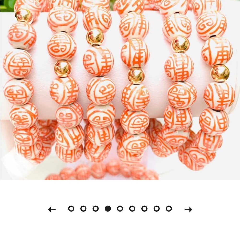 Mary Caroline Spano Elegant Orange and Gold Beaded Bracelet 10mm